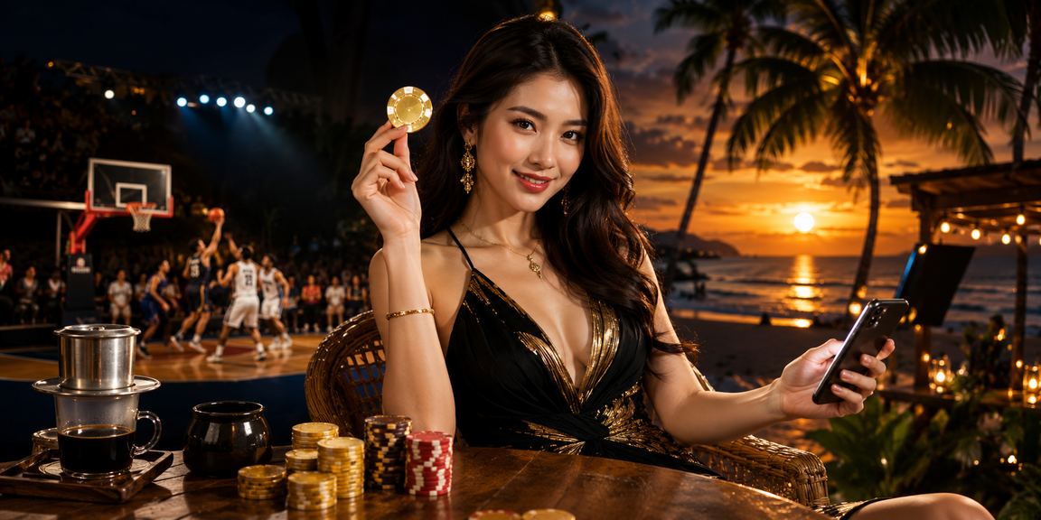 Người hâm mộ bóng rổ tại Phú Quốc uống cà phê và dùng voucher cá cược thể thao